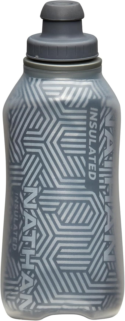 Nathan SpeedDraw 2 Insulated Handheld Running Water Bottle Flask – Double-Wall Insulation, Ergonomic Grip, Blast Valve Cap, Phone & Key Storage Pockets, Reflective Design, 12oz Insulated - Deep Teal