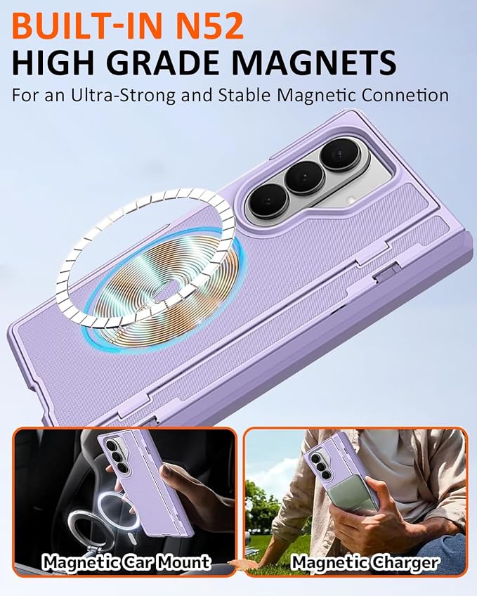 NINKI for Samsung Galaxy Z Fold 8 Ultra Case with S Pen Holder & Stylus & Hidden Kickstand, Magnetic Screen Protector Hinge Phone Cover for Samsung Z Fold 8 Ultra Case with Slim S Pen Slot – Purple