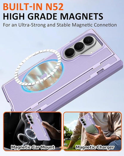 NINKI for Samsung Galaxy Z Fold 8 Ultra Case with S Pen Holder & Stylus & Hidden Kickstand, Magnetic Screen Protector Hinge Phone Cover for Samsung Z Fold 8 Ultra Case with Slim S Pen Slot – Purple