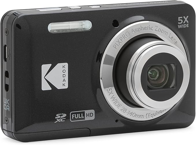 Kodak PIXPRO FZ55-BK 16MP CMOS Sensor Digital Camera 5X Optical Zoom 28mm Wide Angle 1080P Full HD Video 2.7" LCD Vlogging Camera (Black)