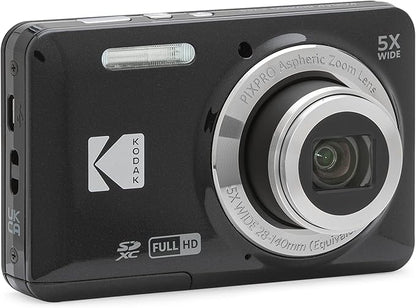 Kodak PIXPRO FZ55-BK 16MP CMOS Sensor Digital Camera 5X Optical Zoom 28mm Wide Angle 1080P Full HD Video 2.7" LCD Vlogging Camera (Black)