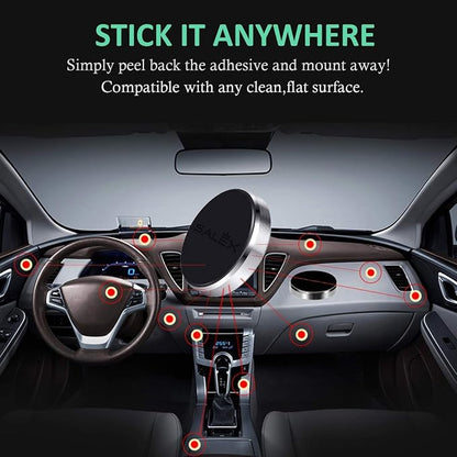SALEX Magnetic Phone Mounts 2 Pack with 3M Adhesive. Black Flat Cell Phone Holder for Car Dashboard, Truck, Wall, Mirror, Table. Universal Low Profile Stick on Magnet Set