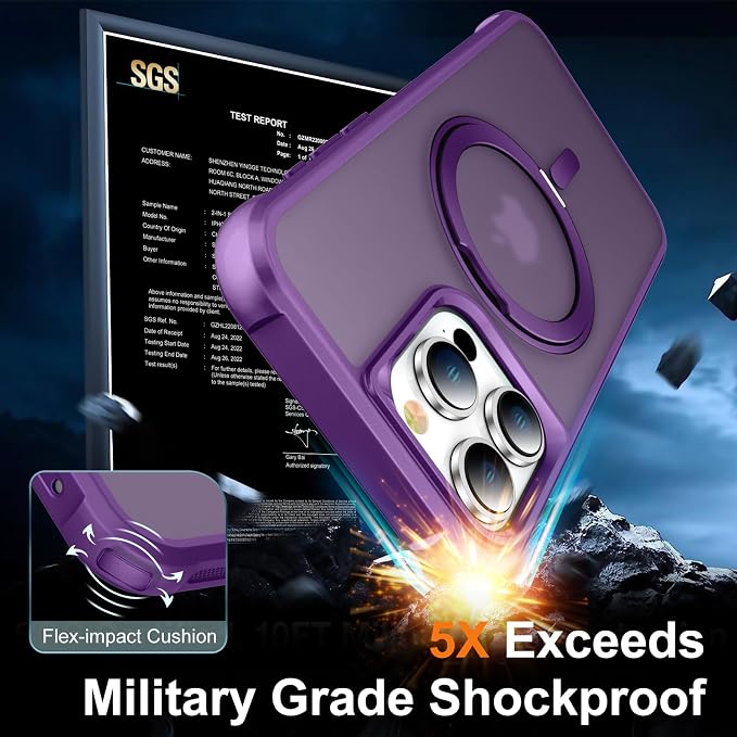 360° Magnetic Swivel Ring for iPhone 15 pro max case, Built-in Metal Stand and Ring Holder, Magsafe Compatible, Military Grade Protection, Shockproof - Purple