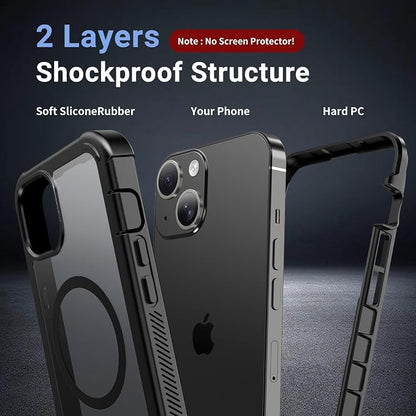 jaroco Magnetic for iPhone 15 Case, [Compatible with MagSafe][Military Grade Drop Protection][Heavy Duty Protection][Non-Slip][Shockproof] 2-Layer Durable Bumper Phone Case 6.1''-Black