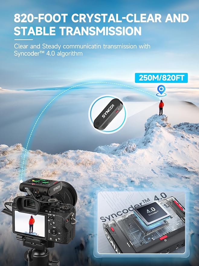 SYNCO Wireless Microphone with Touch Screen, G3 PRO 2.4G Dual Lavalier Mic 820FT 10H Battery Charging for DSLR Smartphone Laptop with Noise Reduction, Camera-Lapel-Microphones-for-Podcast