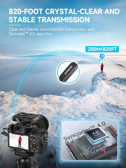 SYNCO Wireless Microphone with Touch Screen, G3 PRO 2.4G Dual Lavalier Mic 820FT 10H Battery Charging for DSLR Smartphone Laptop with Noise Reduction, Camera-Lapel-Microphones-for-Podcast