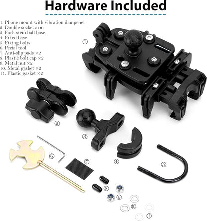 EMERK Motorcycle Phone Mount - Anti-Shake Phone Holder with Vibration Dampener Fits 4.7''-7.2'' Smartphones, Adjustable Heavy-Duty Handlebar Mount for Bike Bicycle Scooter ATV (0.5''-1.3'' Handlebars)
