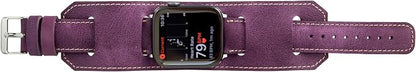HARDISTON Cuff Watch Band Compatible with Apple 46mm for Men & Women, Handmade Genuine Leather, Compatible with iWatch Series 11 10 9 8 7 6 5 4 3 2 1 SE Ultra, Leather Wristband, Medium/Band-Purple