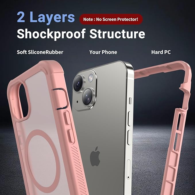 jaroco Magnetic for iPhone 14 Case, [Compatible with MagSafe][Military Grade Drop Protection][Heavy Duty Protection][Non-Slip][Shockproof] 2-Layer Durable Bumper Phone Case 6.1''-Pink