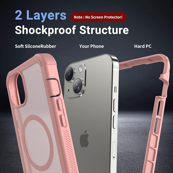 jaroco Magnetic for iPhone 15 Case, [Compatible with MagSafe][Military Grade Drop Protection][Heavy Duty Protection][Non-Slip][Shockproof] 2-Layer Durable Bumper Phone Case 6.1''-Pink