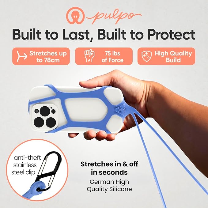 Pulpo Safety Cell Phone Lanyard Lavender Fits Smartphones 6.1" to 6.8” - Anti Theft Phone Strap for Men & Women, Lanyards for Phones, Hiking Phone Holder & Cellphone Lanyard, Silicone Crossbody Straps