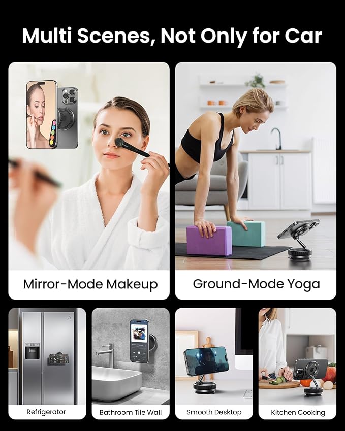 2026 Upgraded Vacuum Suction Phone Mount for Magsafe [109+LBS Strongest Suction], 360° Adjustable Foldable Magnetic Phone Holder for Your Car [24 N55 Stronger Magnets], for iPhone 17/16/15/14/13/12