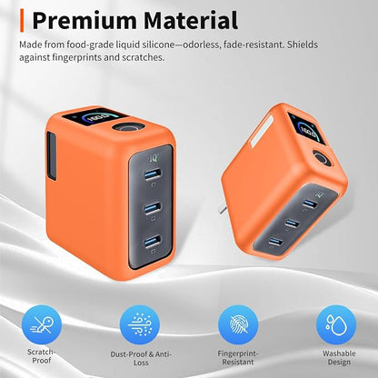 Case for Anker Prime 160W 3-Port Compact Charger – Soft Silicone Protective Cover for Dynamic Charger,Shockproof Dustproof Charging Block Protector Sleeve[Orange]