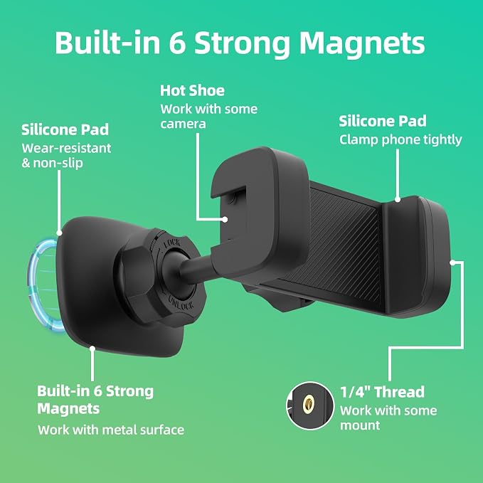 SEVENKA Gym Magnetic Phone Holder Compatible with iPhone, Samsung, Google Pixel, All Phone & Case, Portable Stretchable Magnetic Phone Mount, 360° Rotation Universal Phone Stand & Metal Pad
