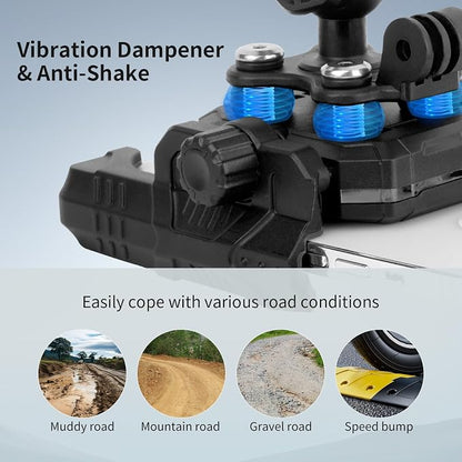 Motorcycle Ebike Phone Mount with Vibration Dampener,360°Adjustable Dual Ball Head & Anti-Shock Handlebar Holder for Bicycle Scooter ATV Fit For (5.4-7.2")iPhone 16/15/14/13 Pro Max ,Pipe Clamp, 75023
