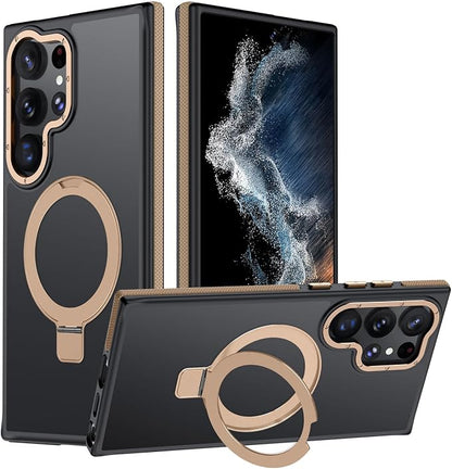 for Samsung Galaxy S22 Ultra Case, Magnetic Adjustable Ring Stand [Fit for Magsafe], [Military-Grade Shockproof Protection] Phone Case with Kickstand & Ring Holder (Desert Gold)