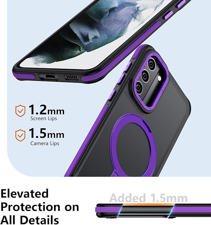 for Samsung Galaxy S21 Plus Case, Magnetic Adjustable Ring Stand [Fit for Magsafe], [Military-Grade Shockproof Protection] Phone Case with Kickstand&Ring Holder (Purple)
