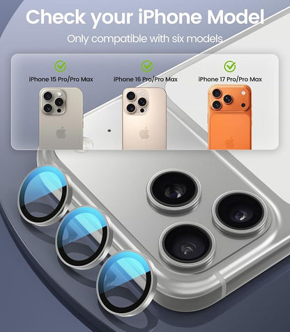PandaShield 2-Pack Anti-Reflection Camera Lens Protector for iPhone 17/16/15 Pro & Pro Max, Easy Installation, Anti-Scratch, 9H Hardness, 98% Ultra Clarity, Maintains Original Lens Design - White