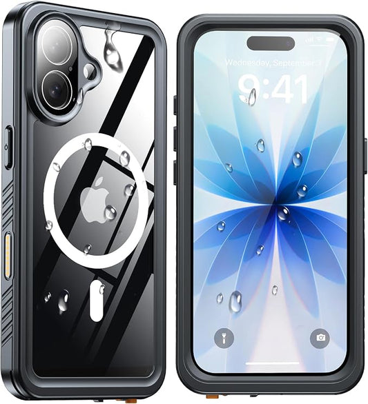 ANTSHARE for iPhone 17 Case, Compatible with Magsafe, IP68 Waterproof Case, [Built-in Screen Protector] - 12 FT Military Dropproof - Full Body Heavy Duty Rugged Phone Cover - Black/Clear