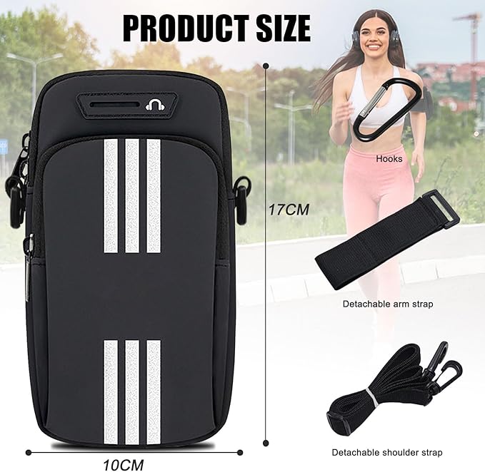 Phone Holder for Running Armband Cell Phone Purse Crossbody for Women Men Kids,iPhone 17 16 15 14 13 12 11 Pro Max Xs 16e Xr X 8 7 Plus Mini Pouch,Galaxy S26 S25 S24 Ultra Note Arm Bag Black