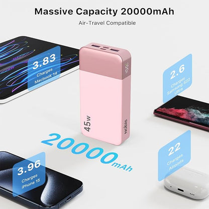 NOBIS Portable Charger 45W 20000mAh Power Bank Fast Charging | 2C+2A Battery Pack with C to C Cable, Battery Bank with Digital Display for iPhone Android Laptop etc