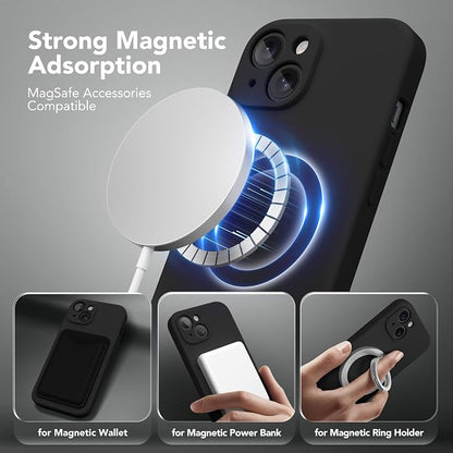 Magnetic for iPhone 13 Case, Compatible with MagSafe, [Full Camera Protection][Screen Protector] Silicone Shockproof Protective Phone Case for iPhone 13 6.1", Black