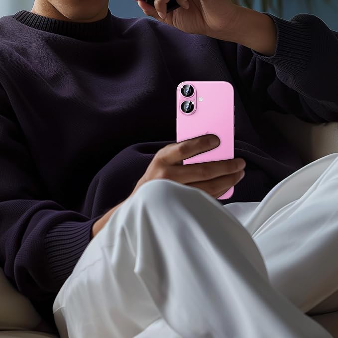 Camera Lens Protector for iPhone 16 / iPhone 16 Plus Camera Lens Protector [Strong Adsorption] [Not Easy to Break] Metal Tempered Glass Rear Camera Screen Cover - Pink