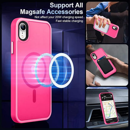 MOCCA Strong Magnetic for iPhone XR Phone Case, [Compatible with Magsafe][Mil-Grade Drop Protection] Slim Thin Translucent Matte Protective Cover Case for iPhone XR Case 6.1'', Hot Pink