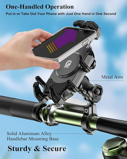 BRCOVAN Anti-Theft Motorcycle Phone Mount Holder with Vibration Dampener & Secure Lock, Adjustable Handlebar Cellphone Clamp for Bike Bicycle Scooter ATV, Fit 5.4-7.2'' Smartphone, Big Phone Friendly