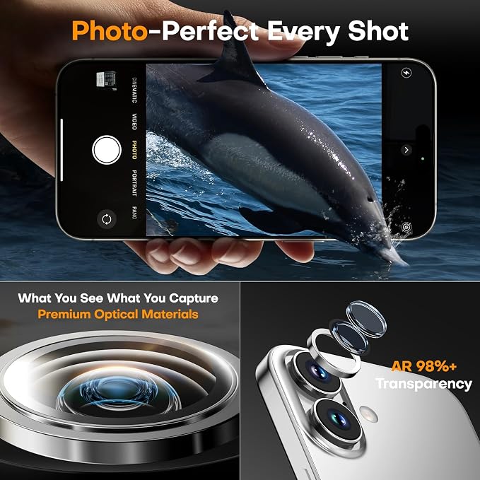 Camera Lens Protector for iPhone 17/16/16 Plus,Tempered Glass Metal Individual Camera Cover Screen[Anti-drop] Case Friendly- White