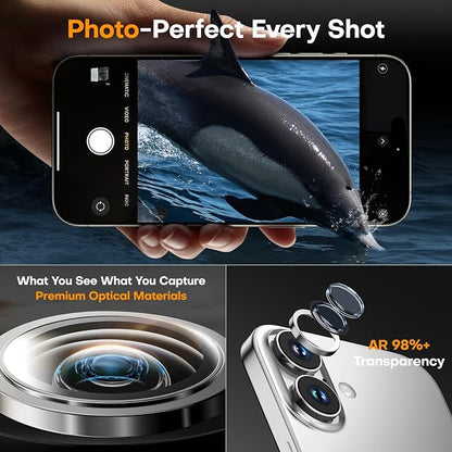 Camera Lens Protector for iPhone 17/16/16 Plus,Tempered Glass Metal Individual Camera Cover Screen[Anti-drop] Case Friendly- White