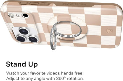 VELVET CAVIAR Compatible with MagSafe Phone Grip 2.0 | Cute Magnetic Ring Holder | Finger Loop Kickstand | Pop On Accessory for iPhone 17, 16, 15, 14, 13, 12 | Nude Checkered