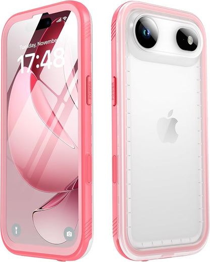 SPORTLINK for iPhone Air Waterproof Case - Dustproof/Rugged Full Body Shockproof/Dropproof/Built in Screen Protector/IP68 Underwater for iPhone Air Case 6.5 inch Pink/Frosted Clear