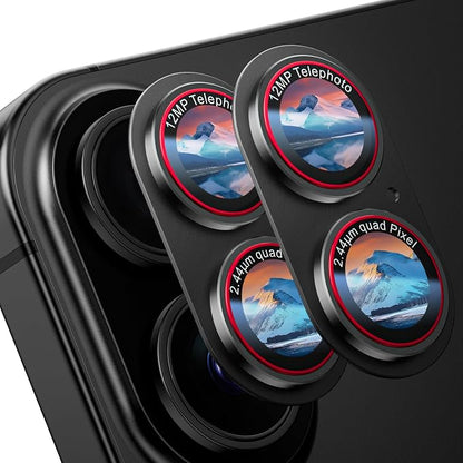 9H High-alumina Tempered Glass Camera Lens Protector for iPhone 17, Military-Grade Shatterproof with Strong Adsorption, Full Coverage Case-Friendly Cover (Black Titanium, iPhone17-2 Pack)