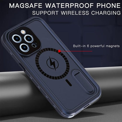Omio for iPhone 13 Pro Max Waterproof Case Compatible with MagSafe, Magnetic Full Body IP68 Shell with Built-in Screen Protector Military Grade Shockproof Cover with Stand for Men Women Blue