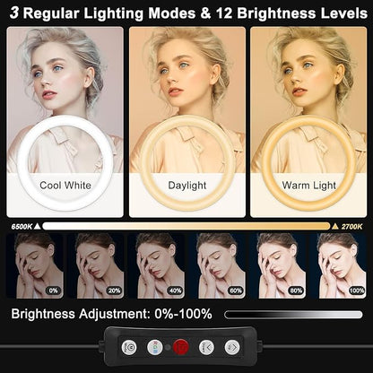 10.3" Selfie Ring Light with Stand and Phone Holder, Desk Tripod, 29 RGB Lighting Modes, Remote for iPhone &Android Camera. LED Halo Light for Photo, Video Recording, TikTok. Circle Ringlight Dimmable