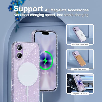 Choiche Magnetic for iPhone 17 Case Compatible with MagSafe, Women Cute Glitter Sparkly Phone Case with Diamond Camera Lens Protectors, Military-Grade Drop Protection 6.3" (Clear)