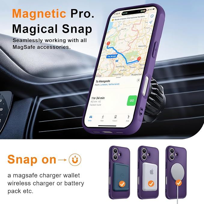 MOCCA Magnetic for iPhone 17 Case, (Compatible with Magsafe) (16FT Military Grade Protection) Full Camera Protection Anti-Fingerprint Slim Translucent Matte Phone Cover 6.3",Deep Purple
