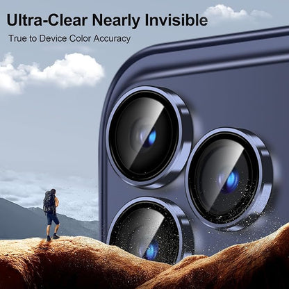 QHOHQ 2 Set Camera Lens Protector for iPhone 17 Pro Max/17 Pro/16 Pro Max/16 Pro/15 Pro Max/15 Pro, Individual Anti Shatter Lens Protector,[15FT Military Grade Protection],1-Second Auto-Install- Blue