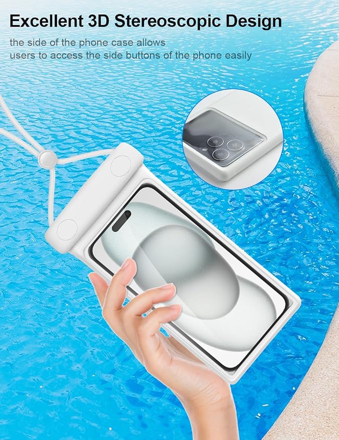 wellhouse Waterproof Phone Pouch, Waterproof Phone Case for iPhone 17 16 15 14 13 Pro Max XS Samsung, IPX8 3D Cellphone Dry Bag Beach Essentials (2 Pack - Duke Green & White7.0, 7 inch)