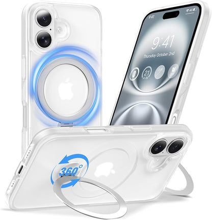 Anqrp 360° All-in-ONE Stand Case for iPhone 16 Case with Rotatable Magnetic Kickstand Ring Holder, Compatible with MagSafe, MIL-Grade Shockproof iPhone 16 Phone Case Cover 6.1 inch, Mist Matte Clear