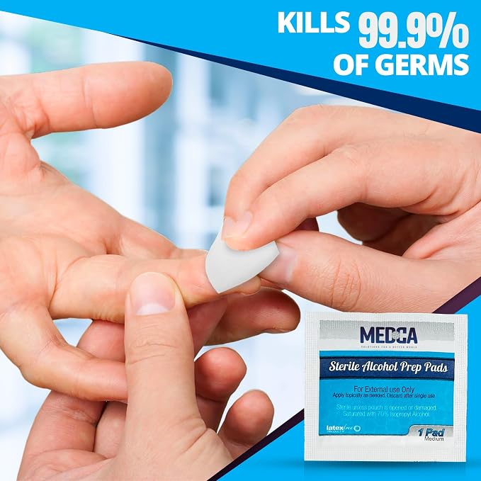 MEDca Alcohol Prep Pads - 1000 Count, 70% Isopropyl Alcohol, Unscented, 2-Ply Cotton, Individually Wrapped, Latex-Free, Ideal for Minor Cuts, Scrapes, and Electronics