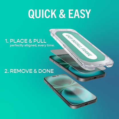 Smartish® iPhone 17 Pro Max Privacy Screen Protector + Camera Lens Covers - Tuff Sheet - 2-Pack Tempered Glass [Scratch-Resistant] 9H Anti Spy w/Easy Install Frame for Apple iPhone 17 Pro Max