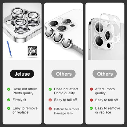 Jeluse [3X2 Pack Designed for iPhone 13 Pro/iPhone 13 Pro Max Camera Lens Protector, 9H Tempered Glass Screen Protector Cover [Alignment Kit Eazy installation] Metal Individual Ring