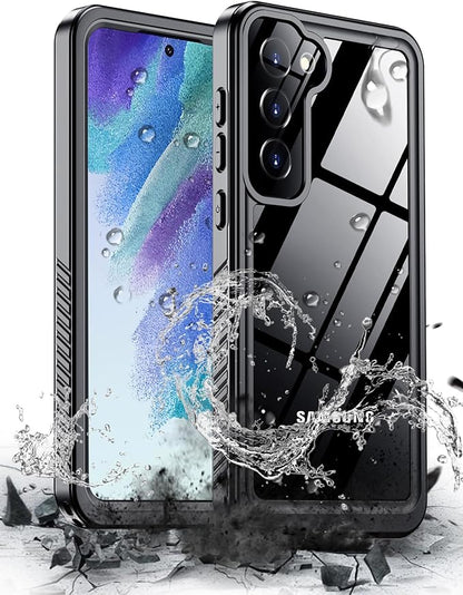 Hualele for Samsung Galaxy S21 FE Case Waterproof, Built in Lens & Screen Protector Rugged Full Body Protective Military Grade Drop Protection IP68 Underwater Cover Case for Galaxy S21 FE 5G Black