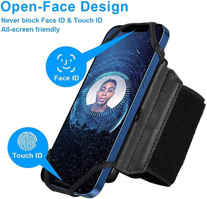 VUP Wristband Phone Holder, 360° Rotatable Forearm Armband for iPhone 15/14/13/Pro Max/Pro/Mini/12/11/SE 2020/Xs/XR/X/8/7/Plus, Fits All 4-6.7 Inch Smartphones (Black-Small)