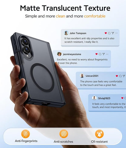 FNTCASE for Samsung Galaxy Z Fold 8 Case, Fit for Magsafe, Hinge Protection | Screen Protector, Translucent Matte Magnetic Back, 18FT Military Grade Drop Proof, Protective Phone Cover, Black