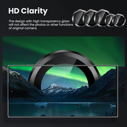 Tensea [3+2PCS for Samsung Galaxy S22 Ultra Camera Lens Protector, 9H Tempered Glass Camera Cover Screen Protector Metal Individual Ring for S22 Ultra 5G 2022 [Installation Tray][Removal tool]- Black