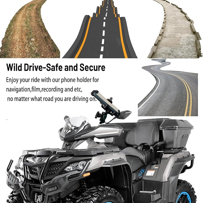 QYMOTO ATV Phone Holder Mount,Motorcycle Handlebar Phone Mount,4 Wheeler Anti Vibration 360 Cell Phone Holder Clamp Fit CFMOTO Cforce,Polaris Sportsman,Can am Outlander Adjustable Fit 4.7"-7.1'' Phone