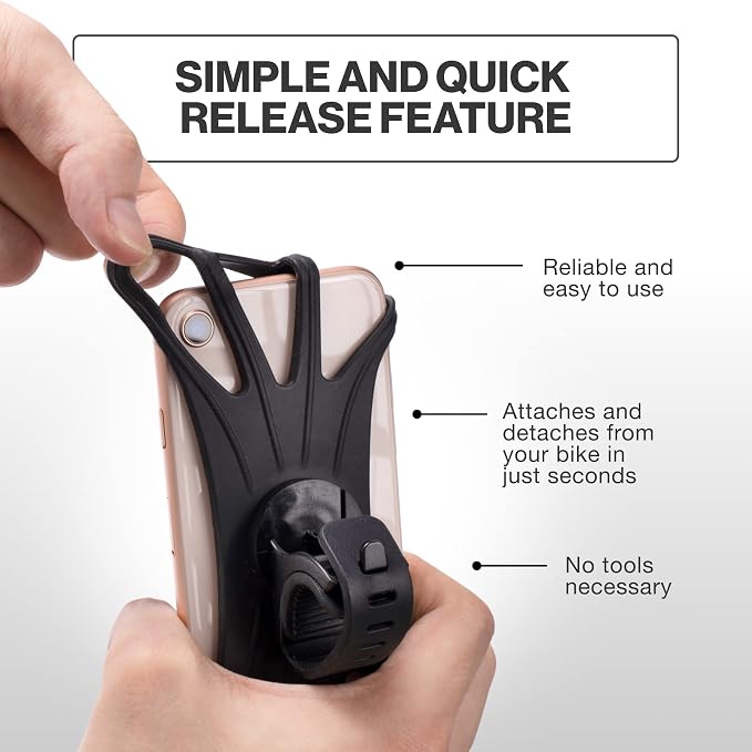 TeamObsidian Bike Phone Mount [ Size L] Made of Durable Non-Slip Silicone. Rotatable Mobile Cellphone Holder/Universal Cradle for All Bicycle Handlebars and 99% of Smartphones: